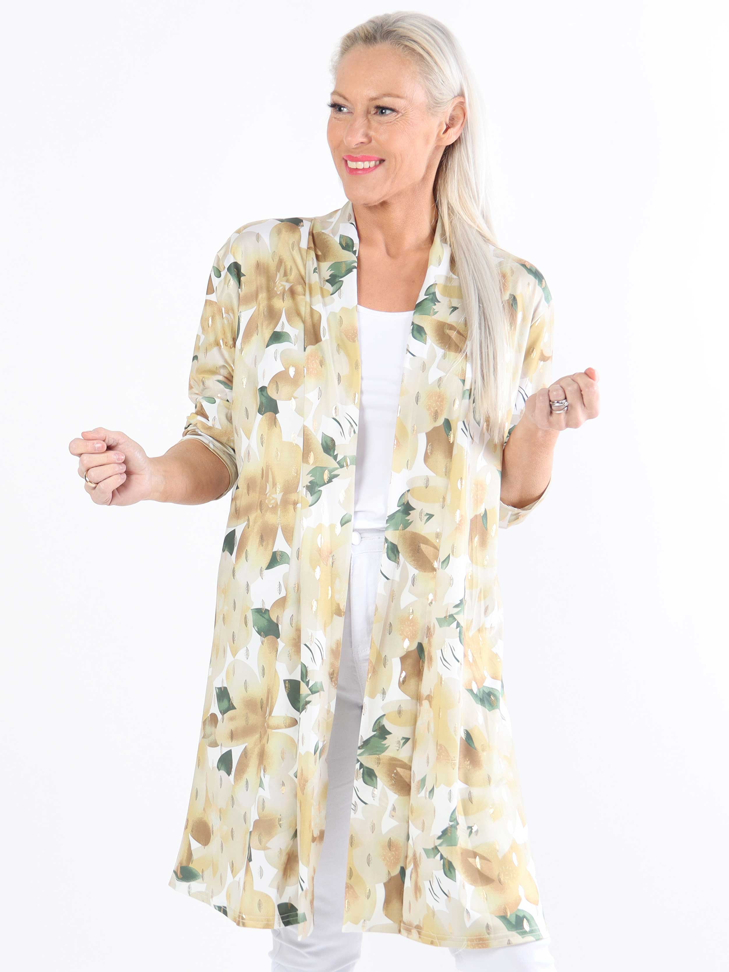 Rosa Sweet Flower - Elastisk kofta i plusstorlek med blommigt tryck